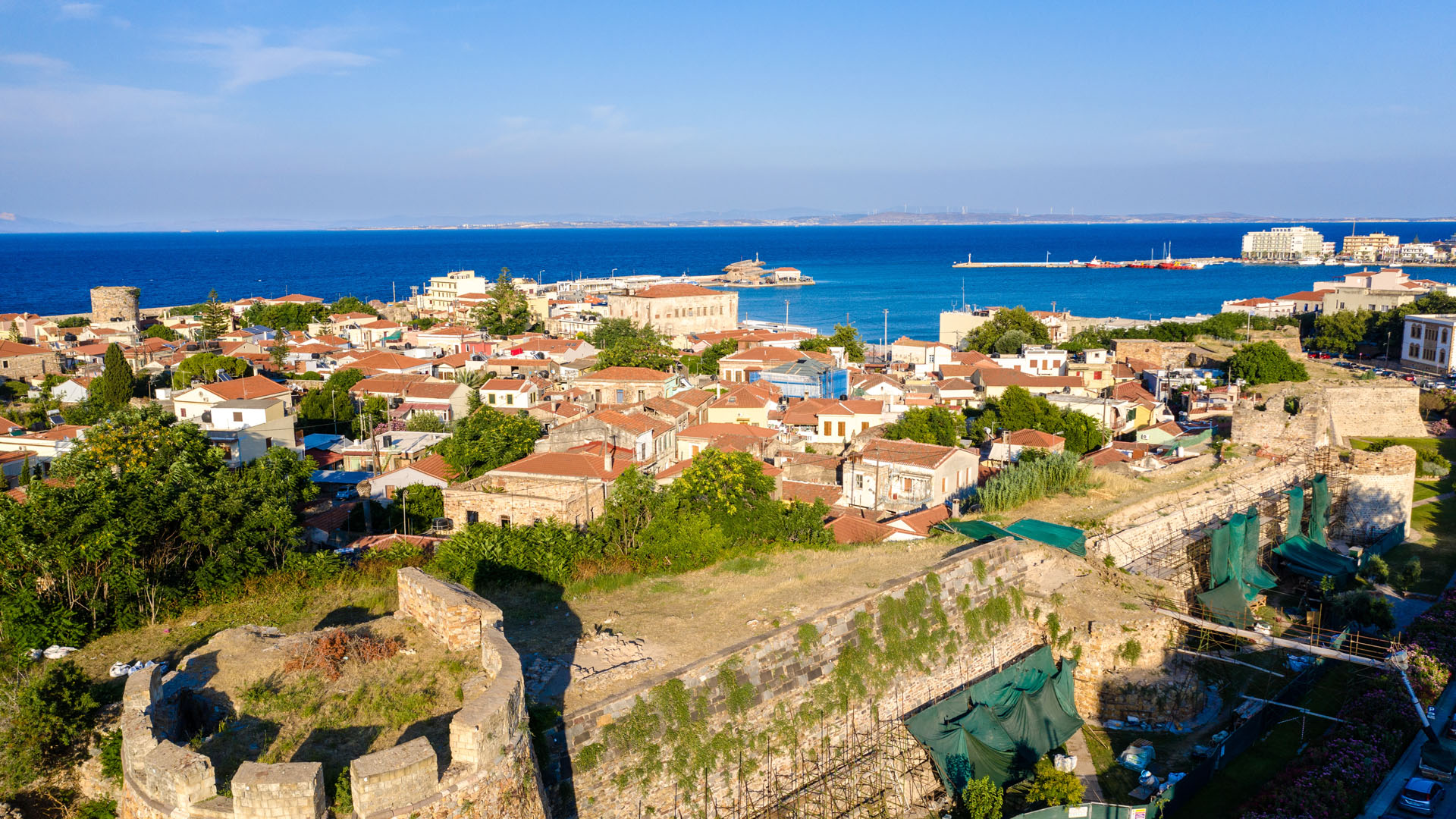 Walls of the old fortress in Chios town, Greece.