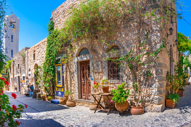 Medieval village of Mesta is one of the main mastihochoria villages, Chios island, Greece on July 11, 2021